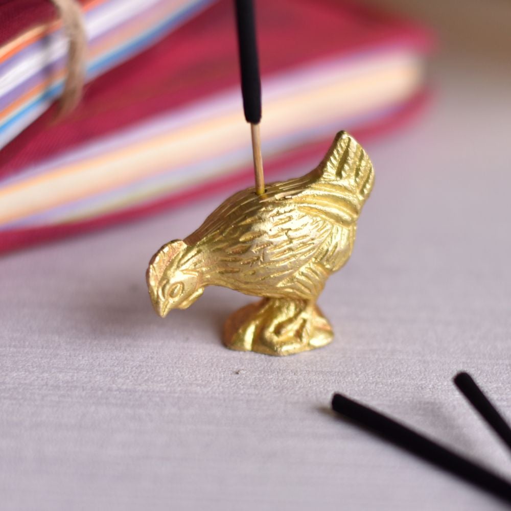 Golden Brass Hen Incense Stick Holder